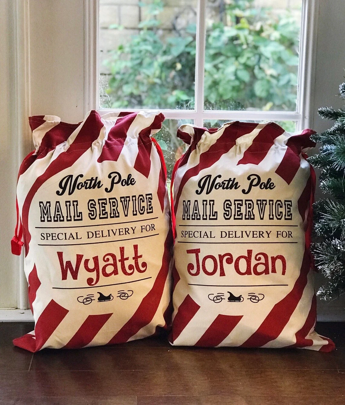PERSONALIZED SANTA SACK Candy Cane Canvas Sack Santa Claus Bag Children's Christmas Gift Snack Bag christmas gift bags,christmas candy packaging