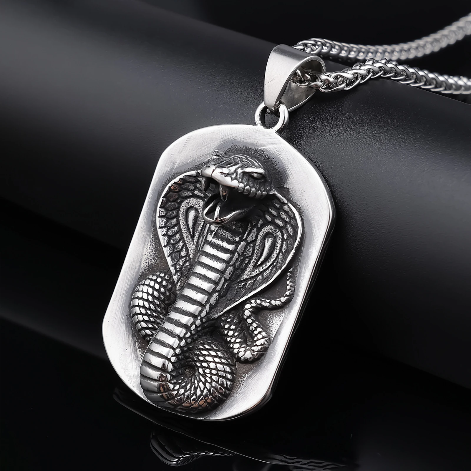 FANDAO Cobra/Python Snake Pendant Necklace for Men Stainless Steel Chain Vintage Gothic Jewelry