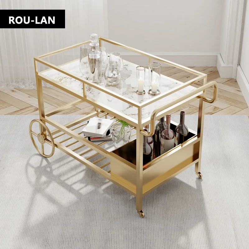 Dining Cart Trolley Hotel Commercial Restaurant Mobile Cake Delivery Stainless Steel Multi-Functional Hand Push Household Wine C