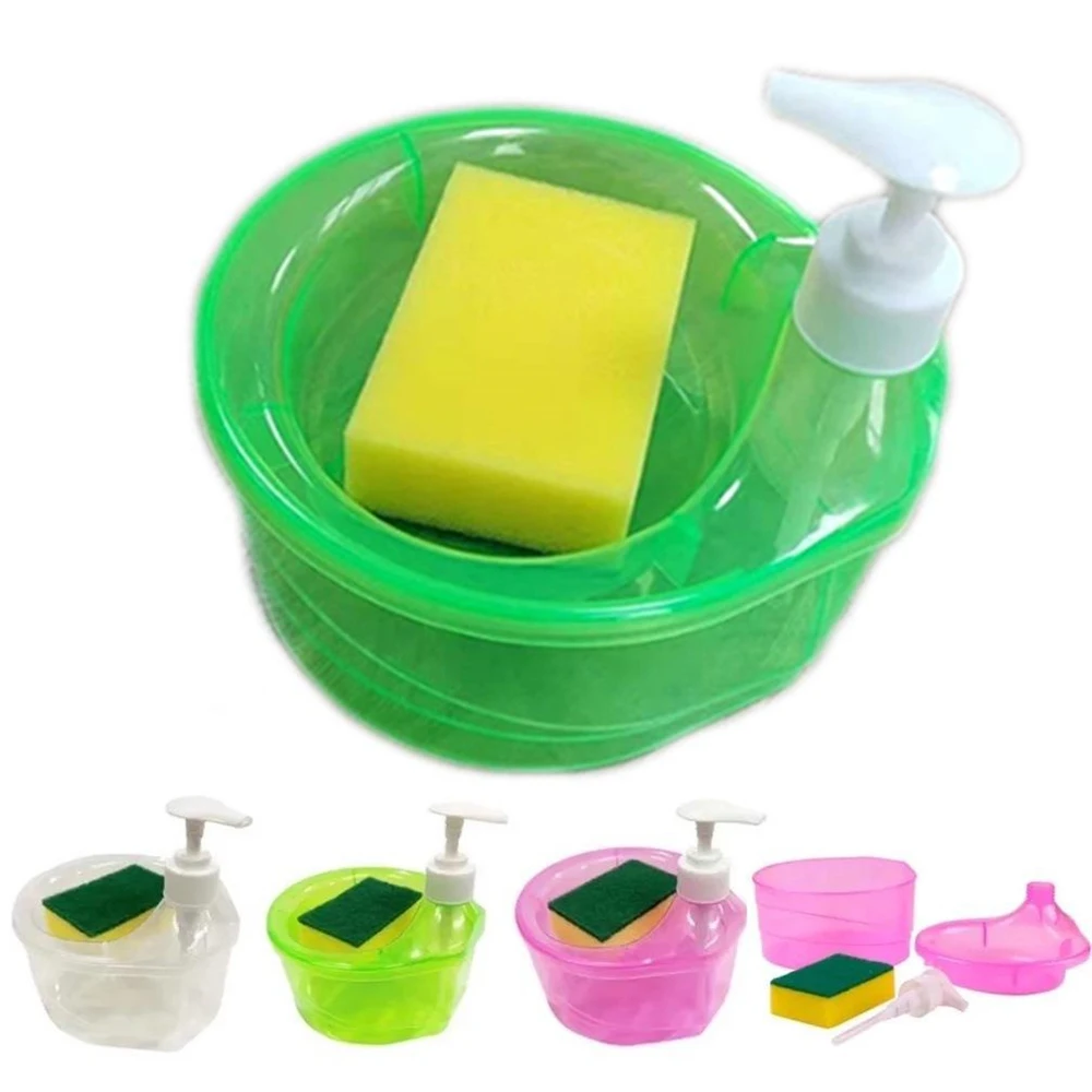 Soap Dispenser Pump With Sponge Manual Press Cleaning Liquid Container Manual Press Soap Organizer Kitchen Tool
