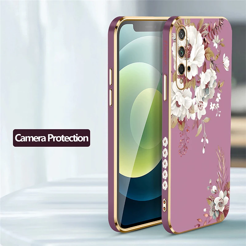 Floral Shockproof TPU Bumper Phone Case - Soft Silicone Plating Cover