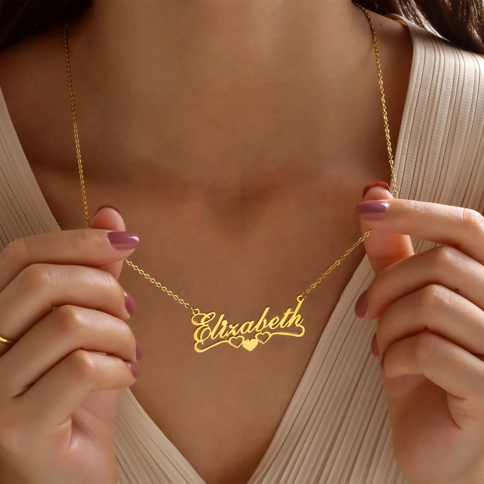 Vnox Custom Names Necklaces for Women Girls, Gold Color Stainless Steel Personalized Heart Love Pendant Collar,Gifts for Her vnox custom mom