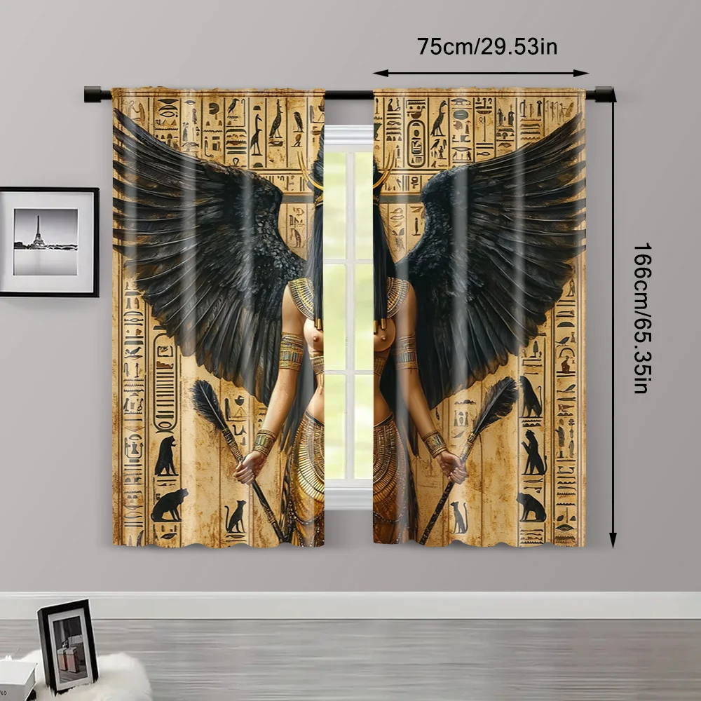 2pcs, Curtains&Window Treatment 2D print with the goddess Isis_ pharaohs and hieroglyphics Polyester (without rod) Festive Use 3