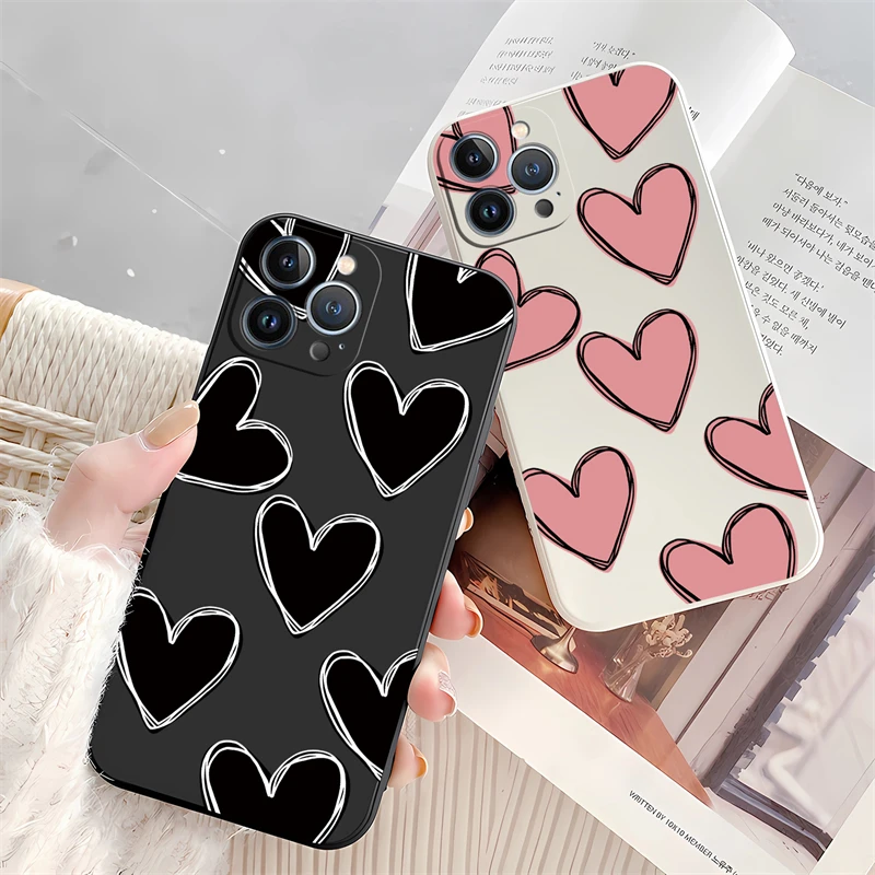 Fashion Love Heart Matte Silicone Case Cover - Elegant Liquid Protection