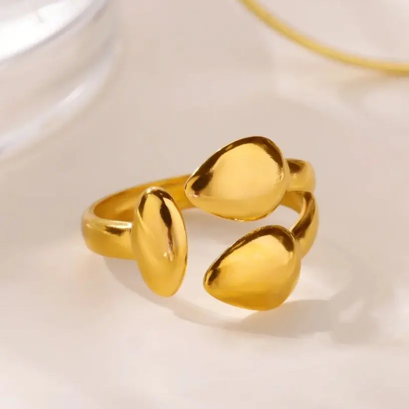 Geometric Waterdrop Rings for Women Gold Color Stainless Steel Joint Ring