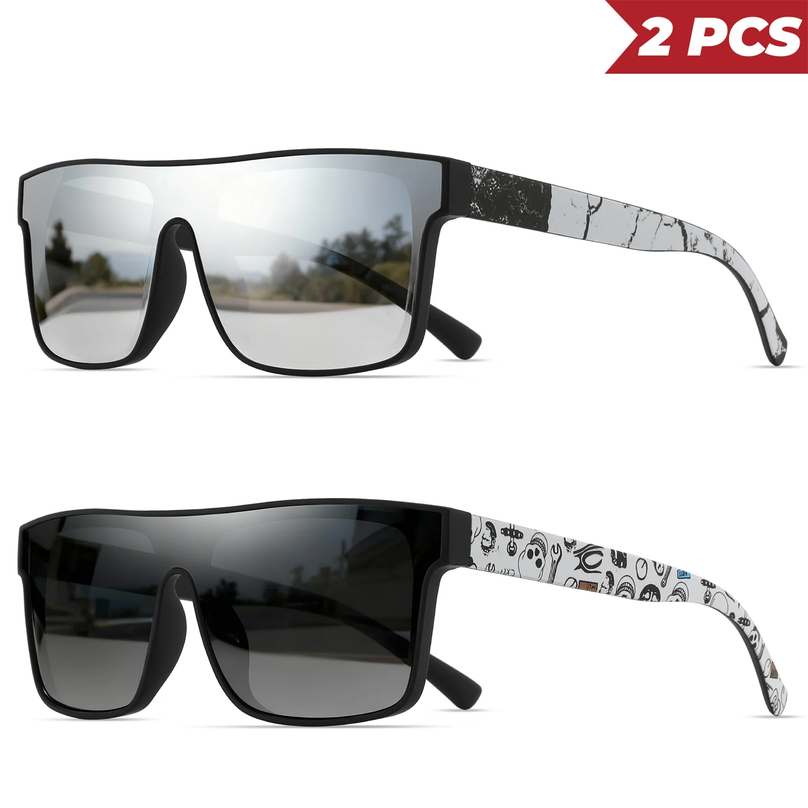 2 neue modische quadratische Sonnenbrille – einteiliges UV400-Linse, Unisex für Reisen und Geschenke – Detail 12