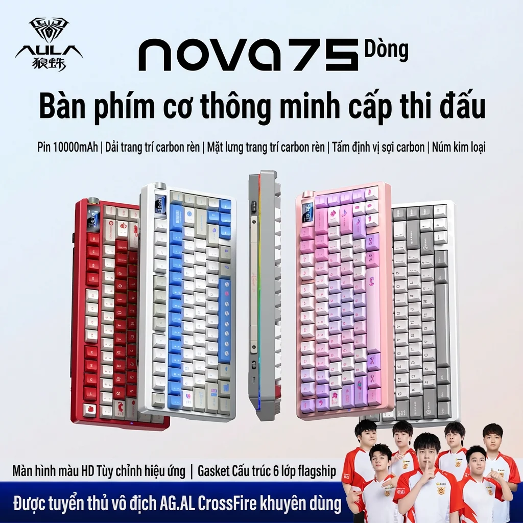 AULA | Bàn Phím Cơ Không Dây AULA Nova 75 - Hot-swap (Custom), Kết nối 3 chế độ (Bluetooth/2.4G/Wired), Chuyên văn phòng và Gaming