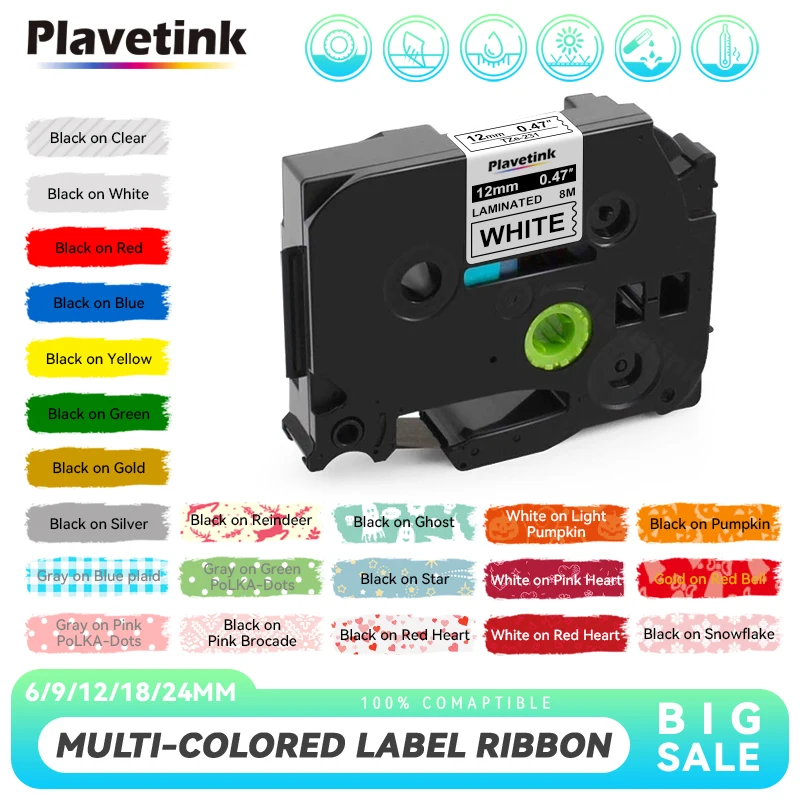 Лента для этикеток PLAVETINK 231 12 мм, совместимая с Brother Ptouch tze231 tze221 для PTH110 PTD210 6 мм/9 мм/18 мм/24 мм