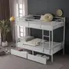 White Metal Bunk Bed Twin Over Twin with Storage Drawers Built-in Ladder Safety Guardrail Space Saving Solution Kids Room 5