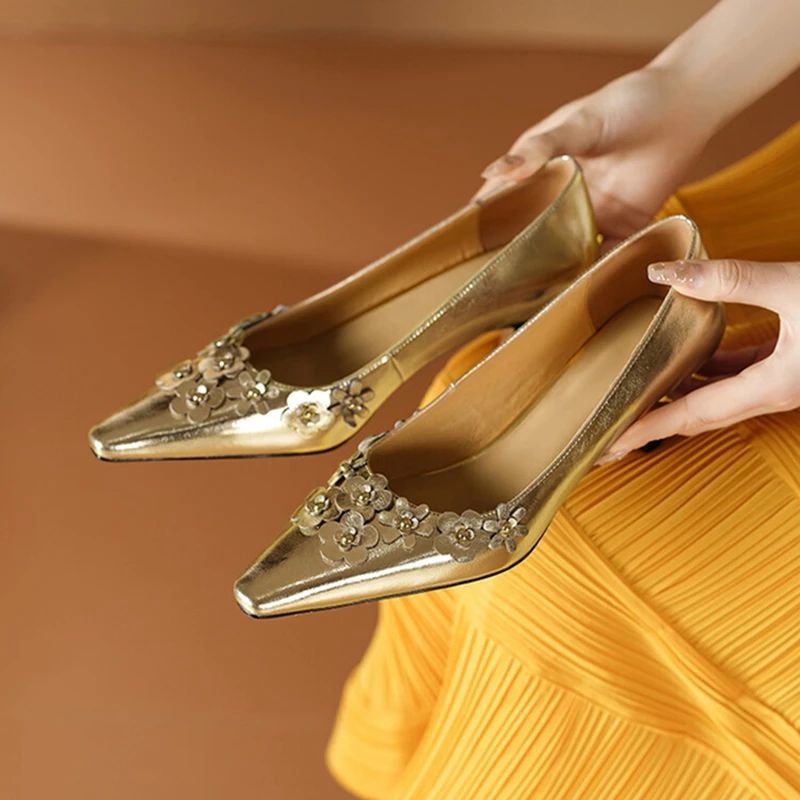 

Туфли-лодочки женские на тонком каблуке, заостренный носок, спилок, элегантные, с цветочным принтом, туфли ручной работы, весна/лето