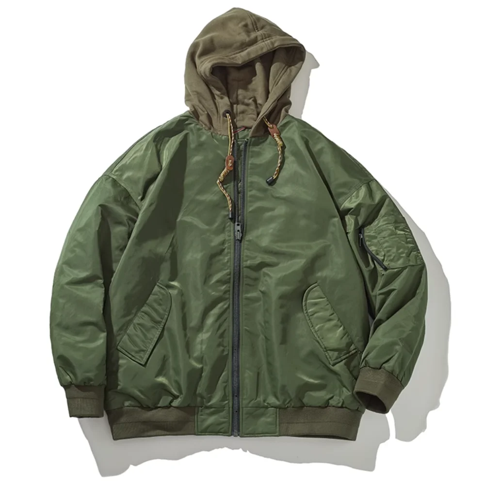 

Hipster hooded loose down jacket for men with rotator sleeves vintage chunky warm windproof flight jacket