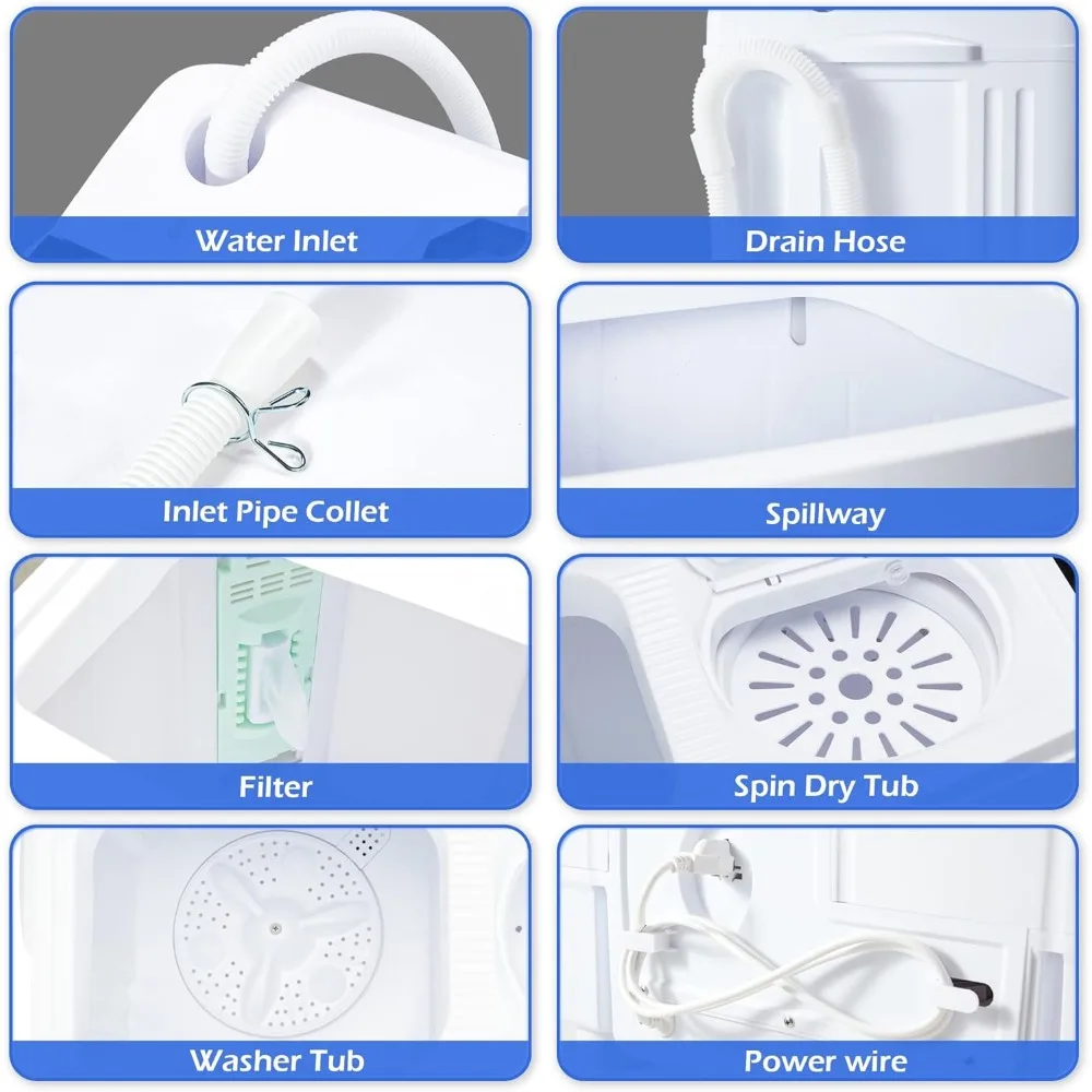 Portable Washer Machine, 17.6LBS Twin Tub Laundry Washer & Spinner, Washer and Dryer Combo 5
