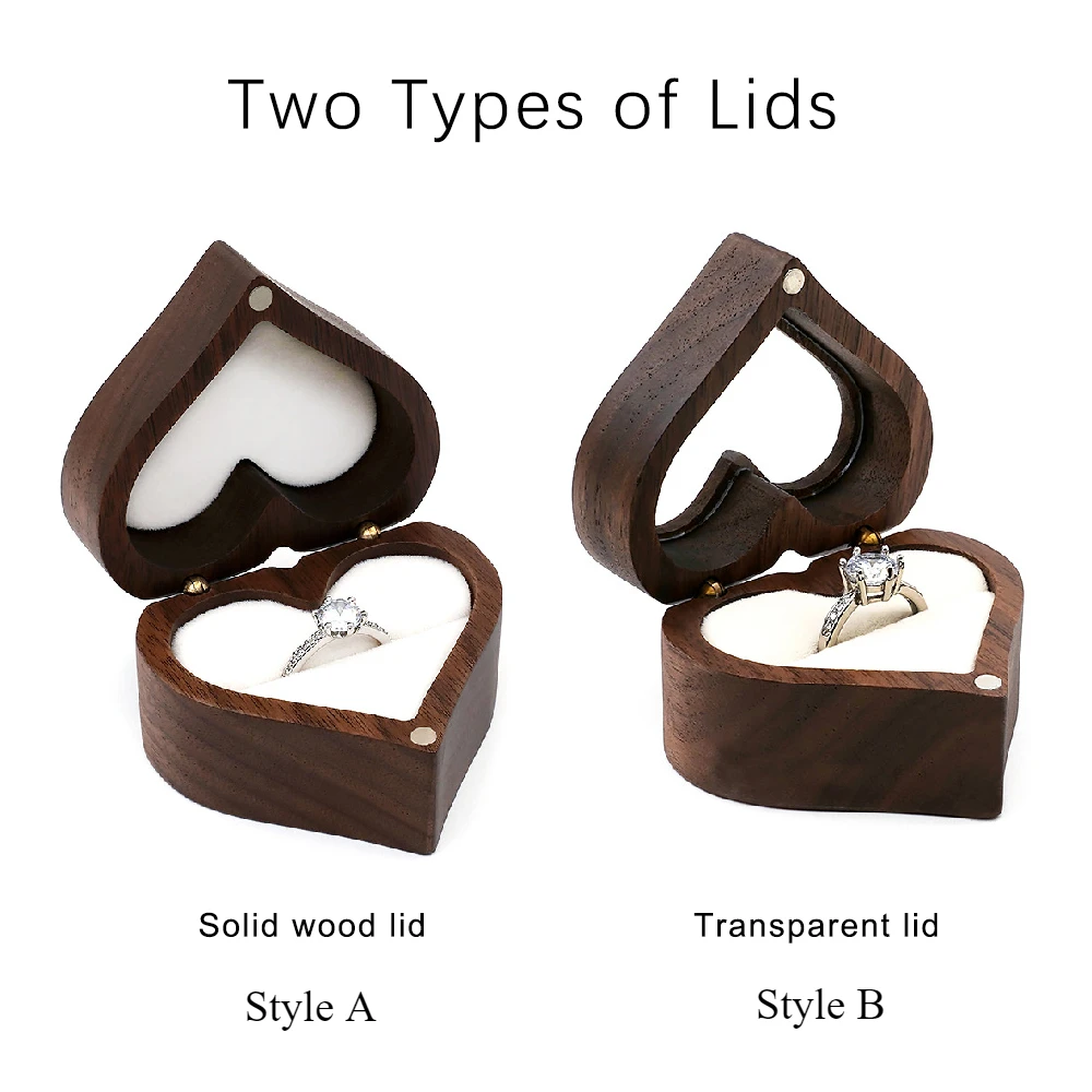 Classical Heart Shape Wedding Ceremony Ring Box Walnut Wood Jewelry Boxes Proposed Wedding Jewellery Storage Organizer Ring Box