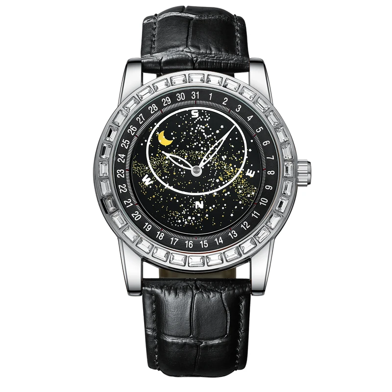 2022 New Mens Watches Luxury With Diamond Design Gypsophila Automatic Mechanical Rotate Watches Luminous Moon Phase AAA Clocks