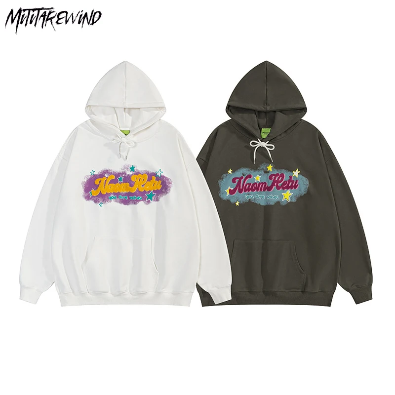 

Streetwear Graphic Loose Sweatshirts Couple Long Sleeve Pullover Casual Autumn Winter Oversized Hooded Print Harajuku Sweatshirt