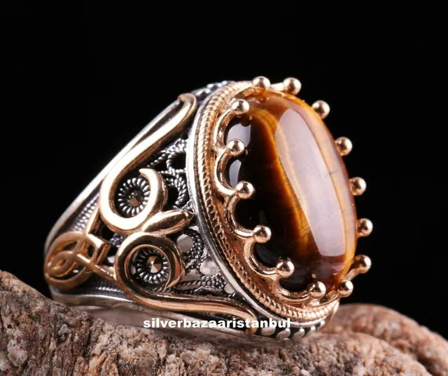 Punkboy Retro Style Men's Ring Craved Pattern Black Egg-shaped Crystal Silver Color Ring for Male Party Jewelry Size 6-13 HJZ023XS