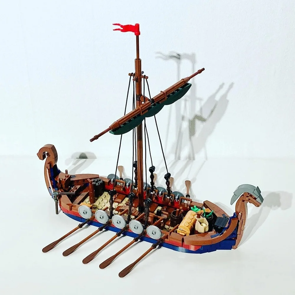 

MOC Medieval Military Wars Pirate Dragon Ship Viking Longship Building Blocks Set Sodiers Figures Boat Sailboat Toy For Children