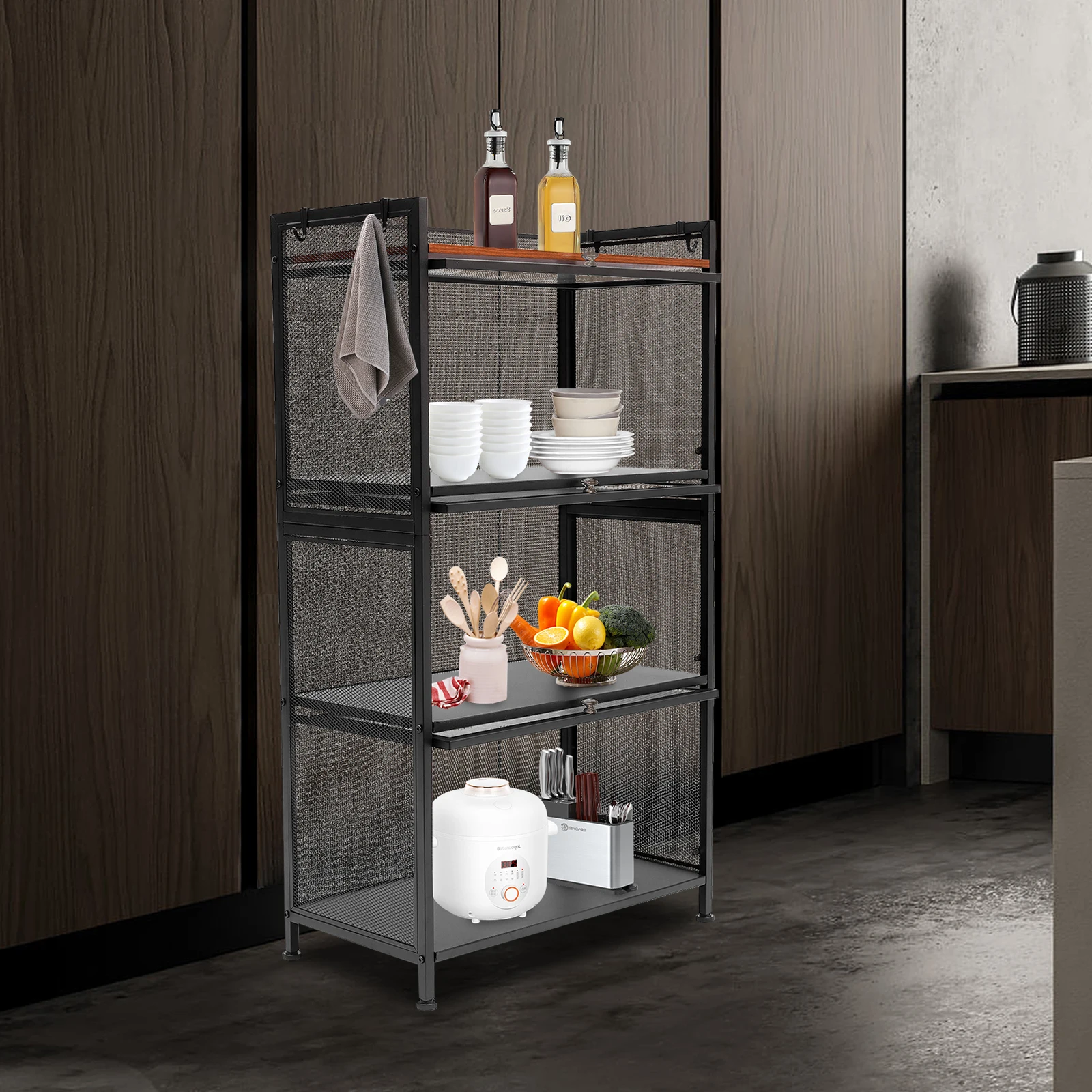 CNCESTKitchen Shelves Bread Rack 4 Tier Storage Rack Microwave Oven Stand Coffee Station Storage Cabinet Kitchen Organizer Shelf