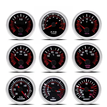 2" 52MM Car Gauge Tachometer Boost Meter PSI Bar Water Temp Oil Temp Gauge Oil Pressure Vacuum Voltmeter For 12V Car 1