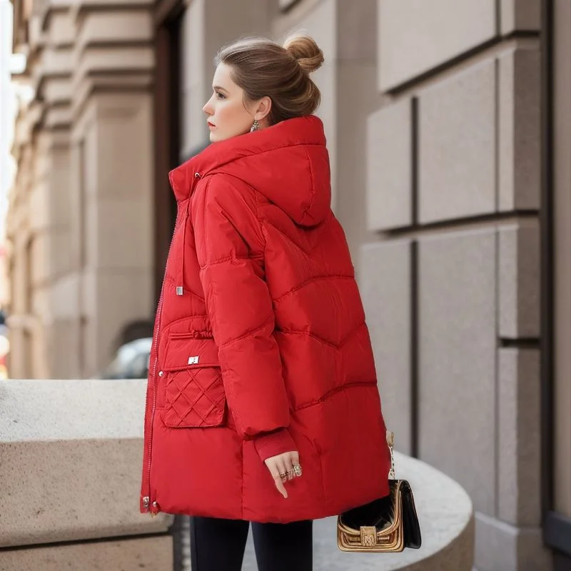New 2023 Winter Loose Coat Down Cotton-padded Jacket Women Parkas Thicken Warm Hooded Coats Lady Big-pocket A-shape Overcoat