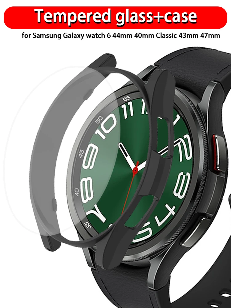 Glass+Case for Samsung Galaxy Watch 6 40mm 44mm Accessories PC Frame Protective Bumper galaxy Watch6 Classic 43mm 47mm Cover