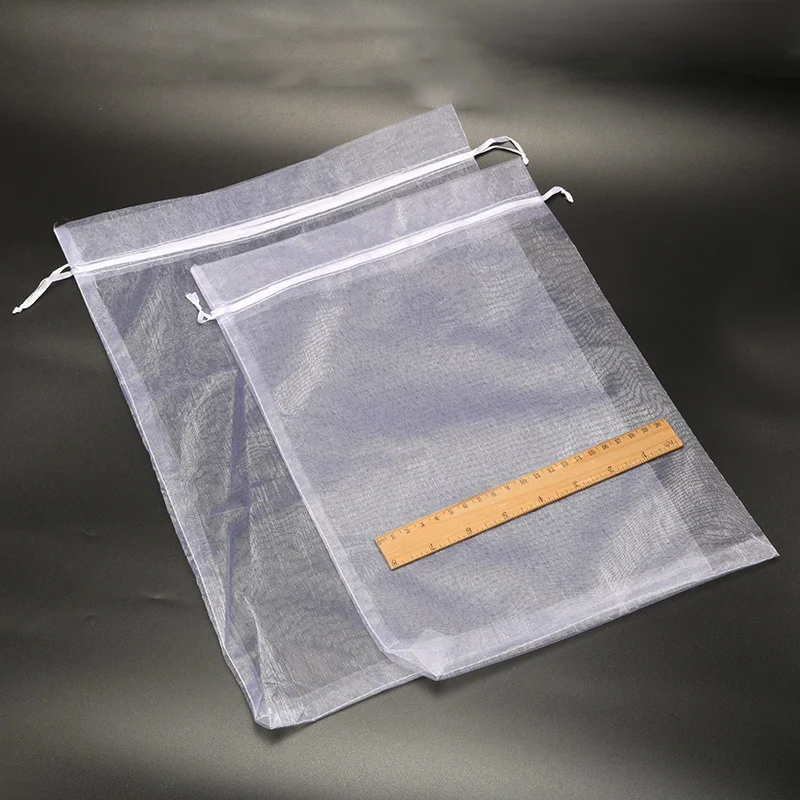 흰색 드로스트링 오간자 가방, 대량 도매 풀아웃 선물 랩 원사 가방, 7x9cm, 9x12cm, 10x15cm, 11x16cm, 13x18cm, 15x20cm, 50 개