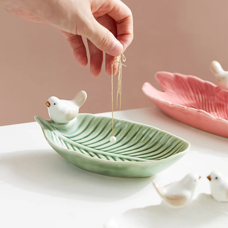 Creative Cute Bird Storage Trays Ceramic Necklace Ring Earrings Jewelry Display Plate Containers Living Room Home Desktop Decor