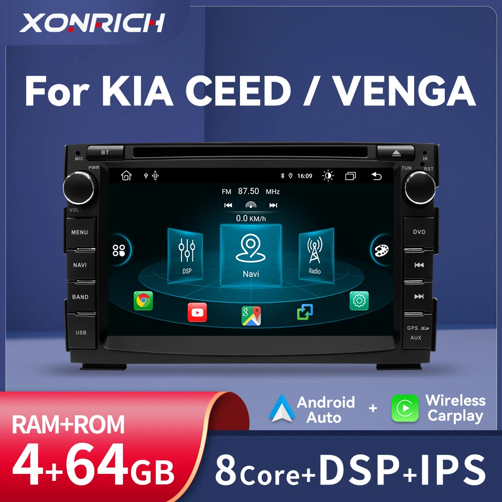 Reproductor de DVD para coche Carplay inalámbrico 2Din para Kia Ceed 2010 2011 2012 Venga Android 14 8Core Radio estéreo navegación Glonass 1