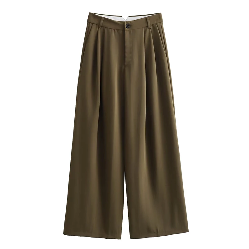 TRAF-Conjunto de 2 piezas para mujer, Top corto ajustado y pantalones de pierna ancha, traje de oficina de color liso, 2023