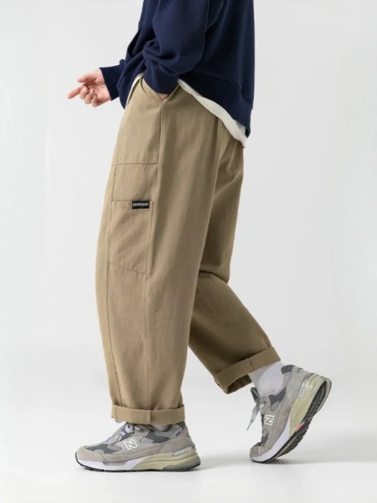 Japanese Style Casual Work Pants Men's Spring and Fall Cotton Loose Straight Splicing Pants Streetwear Trendy Retro Cargo Pants
