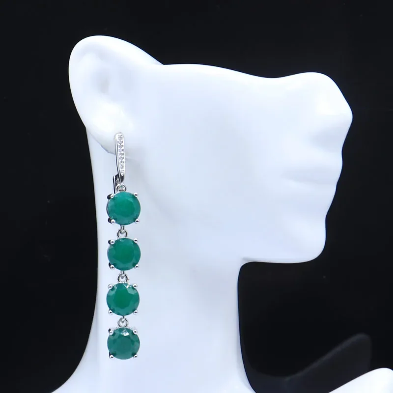 

12.5g Customized 925 SOLID STERLING SILVER Earrings Charming Real Blue Sapphire Real Green Emerald Red Ruby Woman's