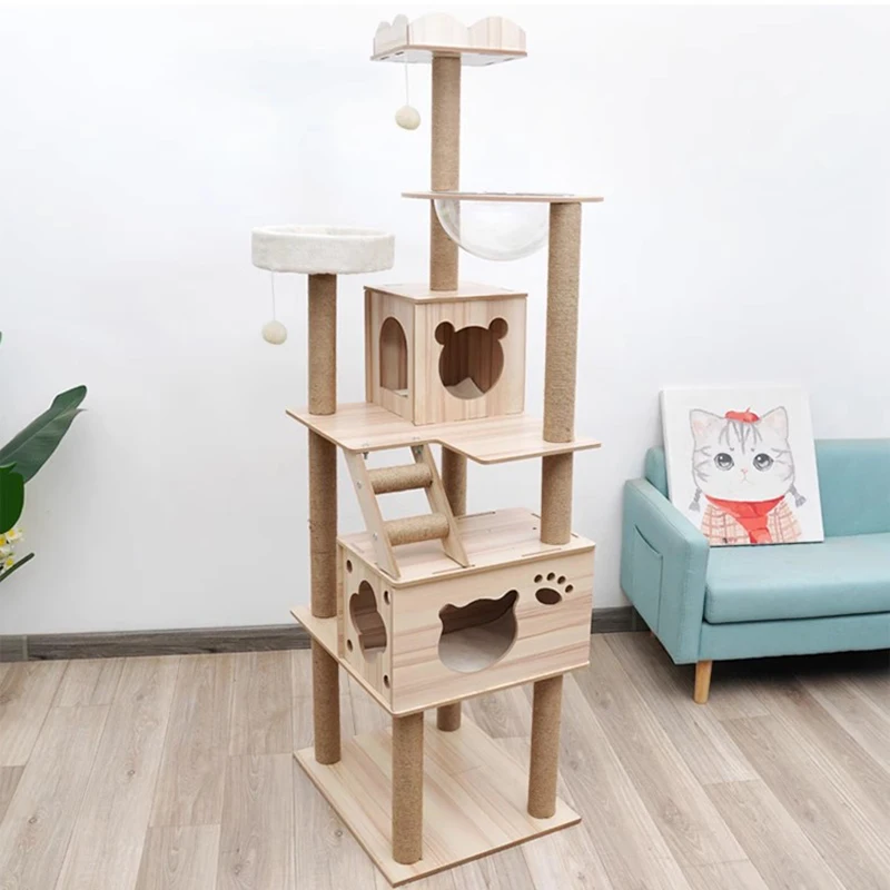 

Tower House Cat Condo Toys Castle Scratch Board Solid Wood Cat Tree Tower Transportadora Para Gato Cats Accessories Home