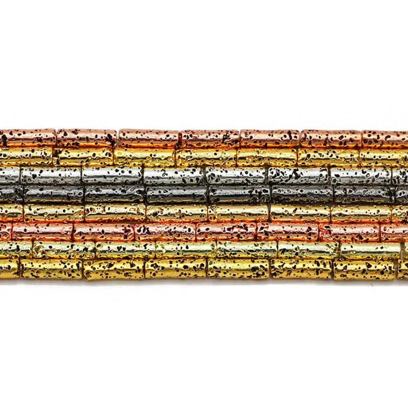 Rose Gold Plated Lava Stone Cylinder Beads