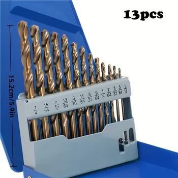 13pcs Cobalt Carbide Drill Bit Set Straight Handle Twist Drill M35 High-Speed Steel Spiral Drill Bits for Metal Steel Iron Wood 1