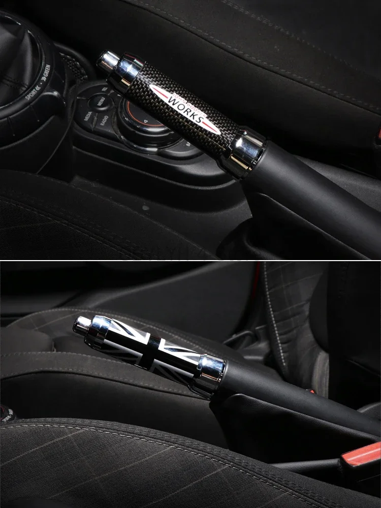 Car Inner Handbrake Handle Decoration Grips Metal Carbon Fiber Cover Trim Case For Mini Cooper S JCW F55 F56 F57 Car Accessories