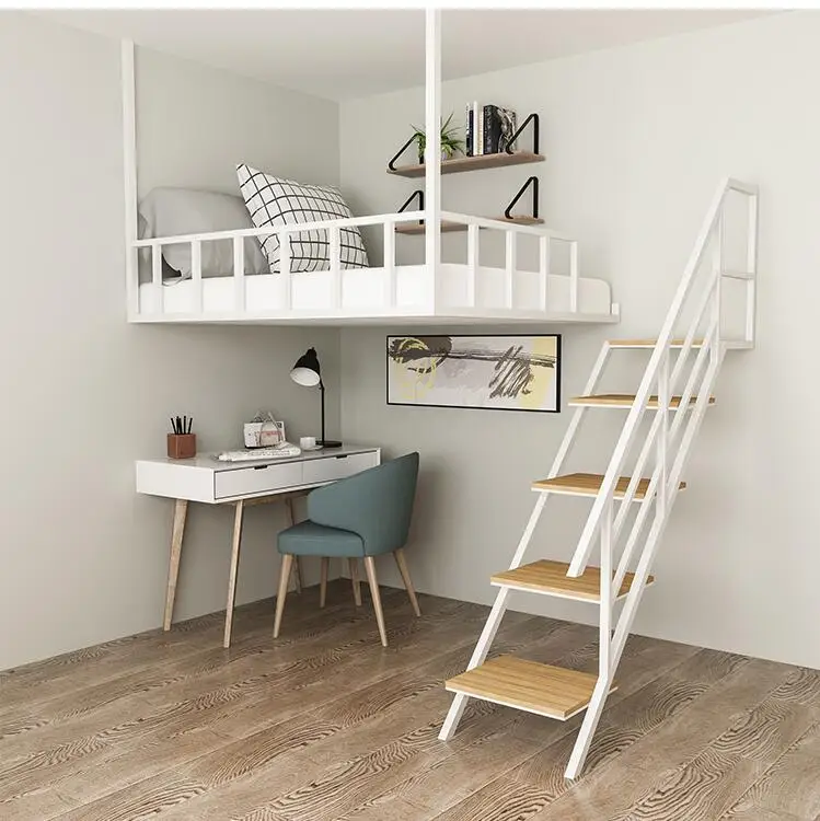 

Space saving elevated bed simple modern hanging bed hammock iron art attic bed small apartment type attic bed bed under the tabl
