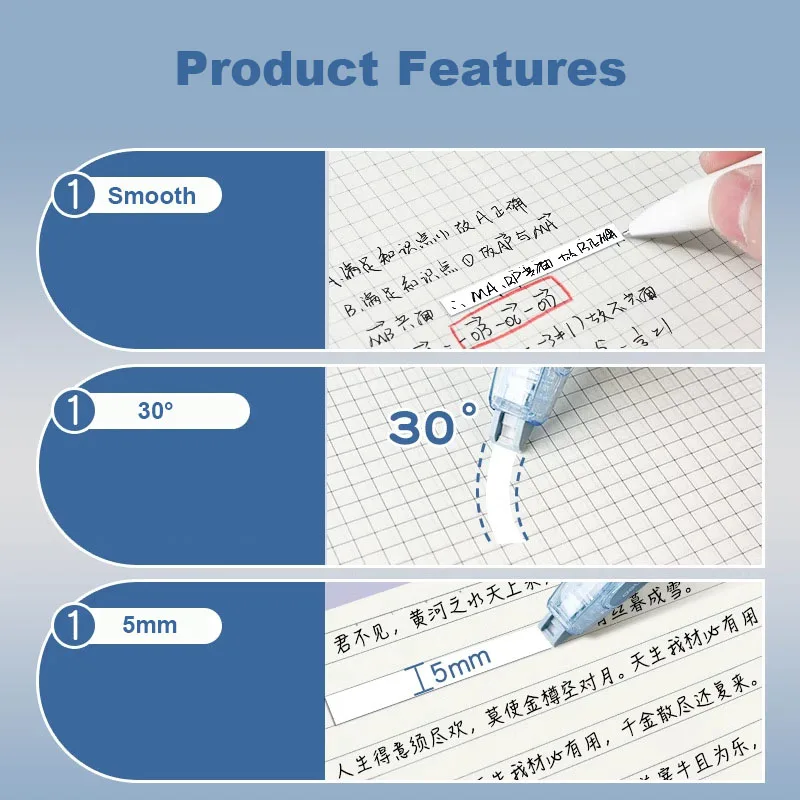 Correction Tape Press Set 5mm*12m Large Capacity Refill Replacement Stationery School Office Supplies Pen Style
