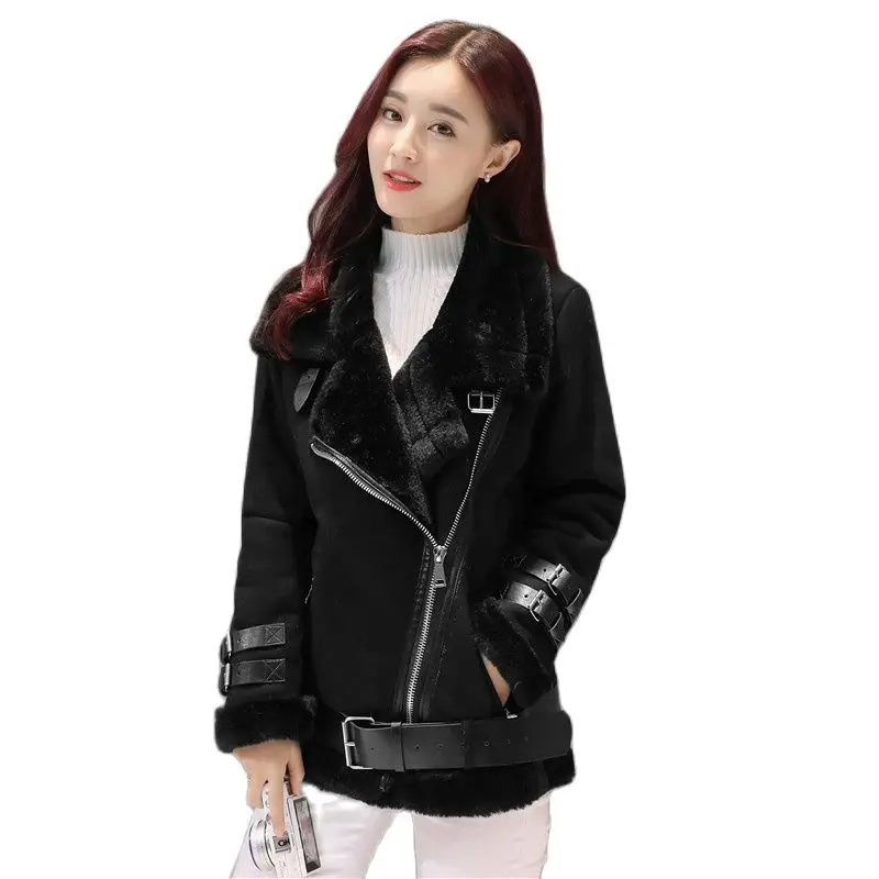 

New Fashion fleece warm coat women short fur long sleeve woolen Double faced Fur Winter and early spring clothes