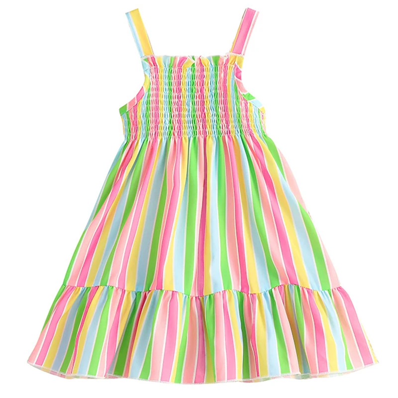 

2023 Summer Outfits Kids Clothes Girl Toddler Dresses Korean Cute Stripe Sleeveless Beach Baby Princess Dress Clothings BC1216