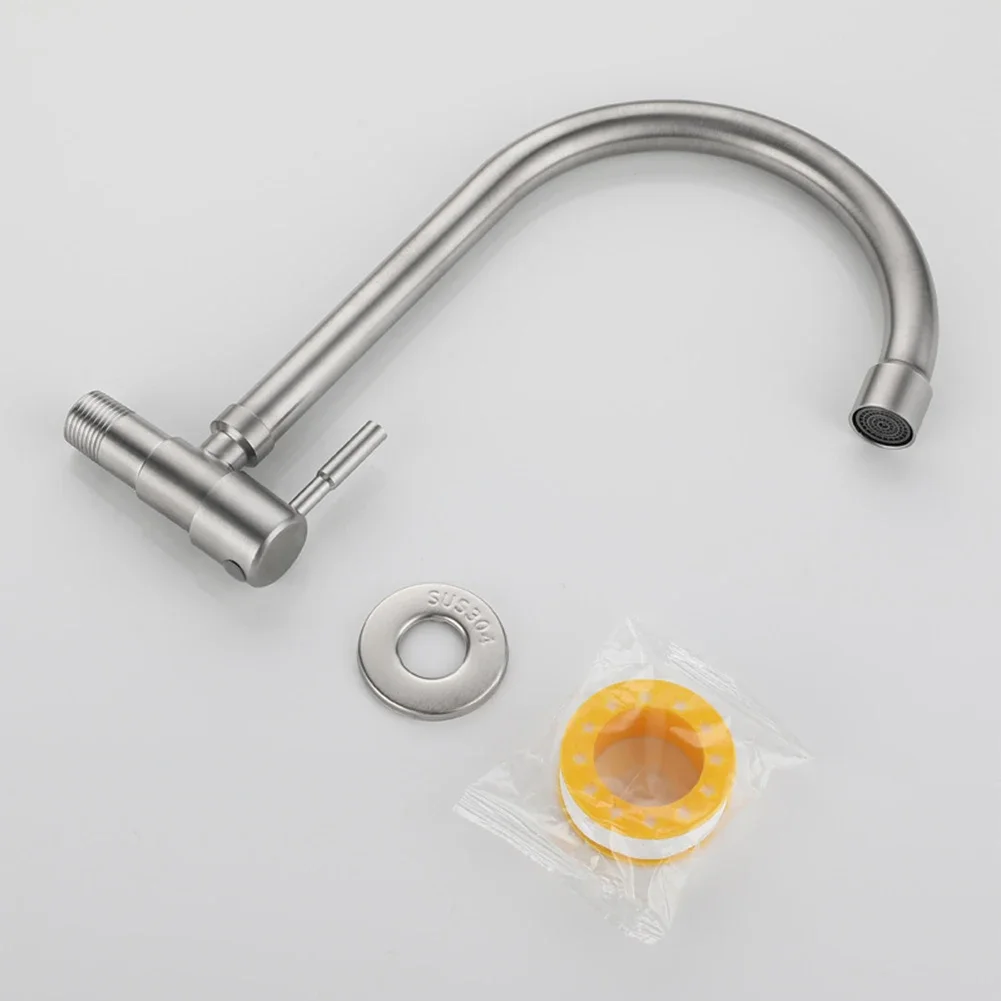 Rotation Stainless Steel Wall Mounted Kitchen Sink Water Faucet Tap Deck Mounted Stream Sprayer Single Cold Bathroom Mixer Tap