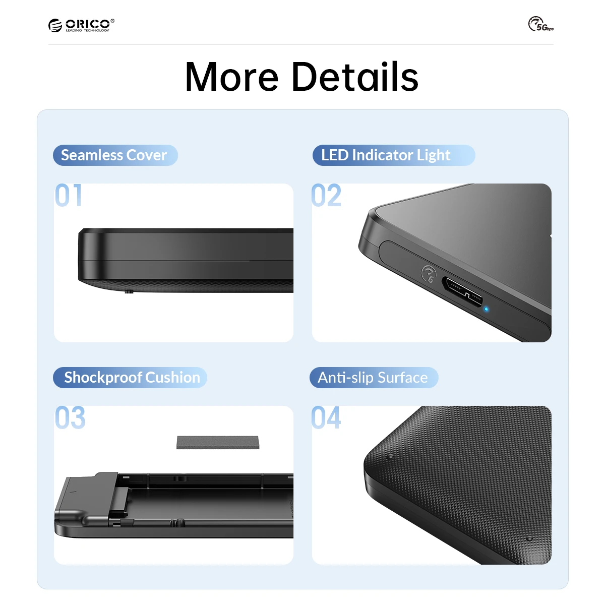 ORICO ABS HDD Case 2.5 Inch SATA to USB3.0 5Gbps / USB-C 6Gbps External HDD Enclosure for SSD Disk with 50 Cm USB Cable