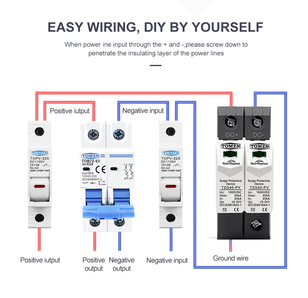 DC SPD 1000V 800V 600V 500V 20-40KA House Surge Protector Protective Low-voltage