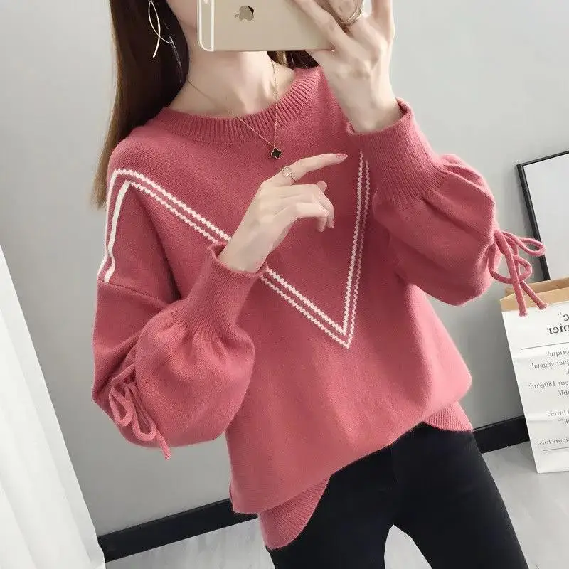 

2023 Autumn And Winter New Korean Students Round Neck Sweater Female Pullover Outerwear Loose Knitted Tops Fashion Wholesale