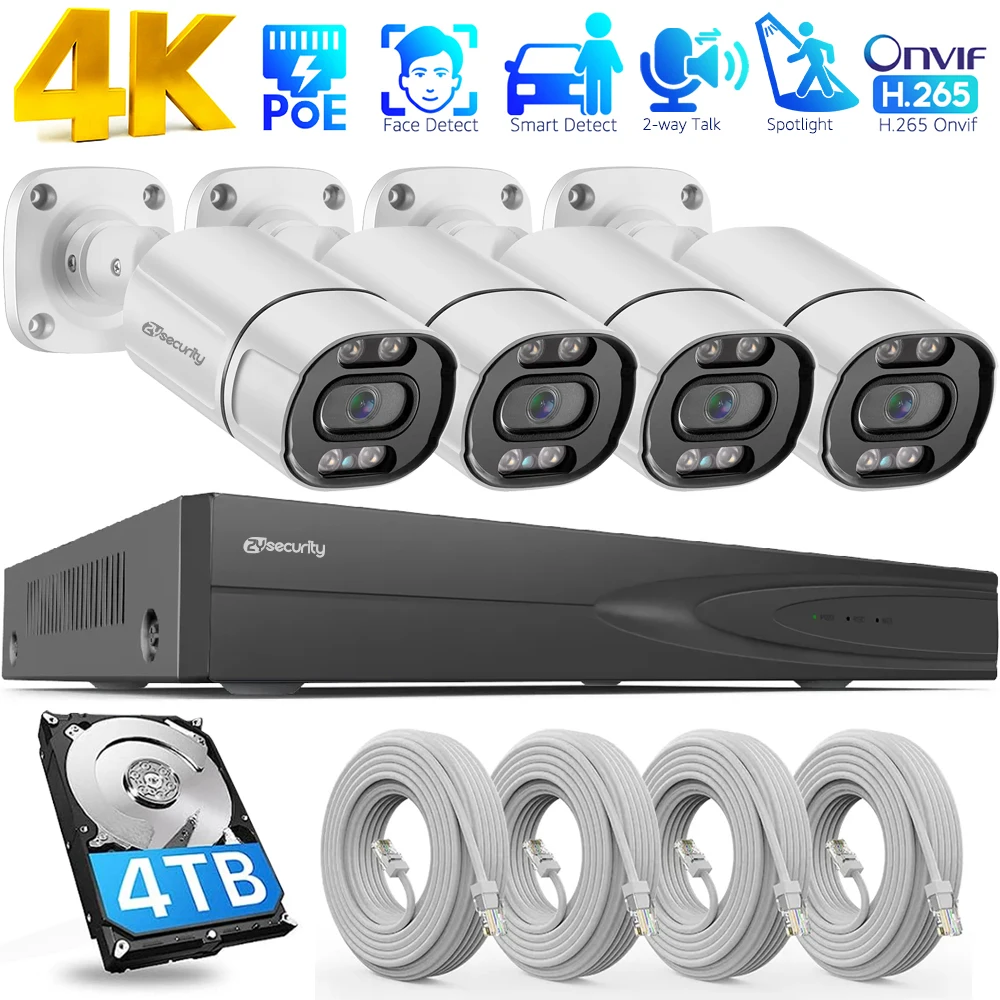 4K PoE 보안 카메라 시스템 4채널 PoE NVR 및 4개의 8MP/5MP 보안..