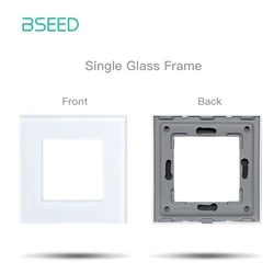 BSEED EU Standard Wall Glass Frame for Light Switch Sockets - Crystal Panel with Metal Plate (Single Frame White)