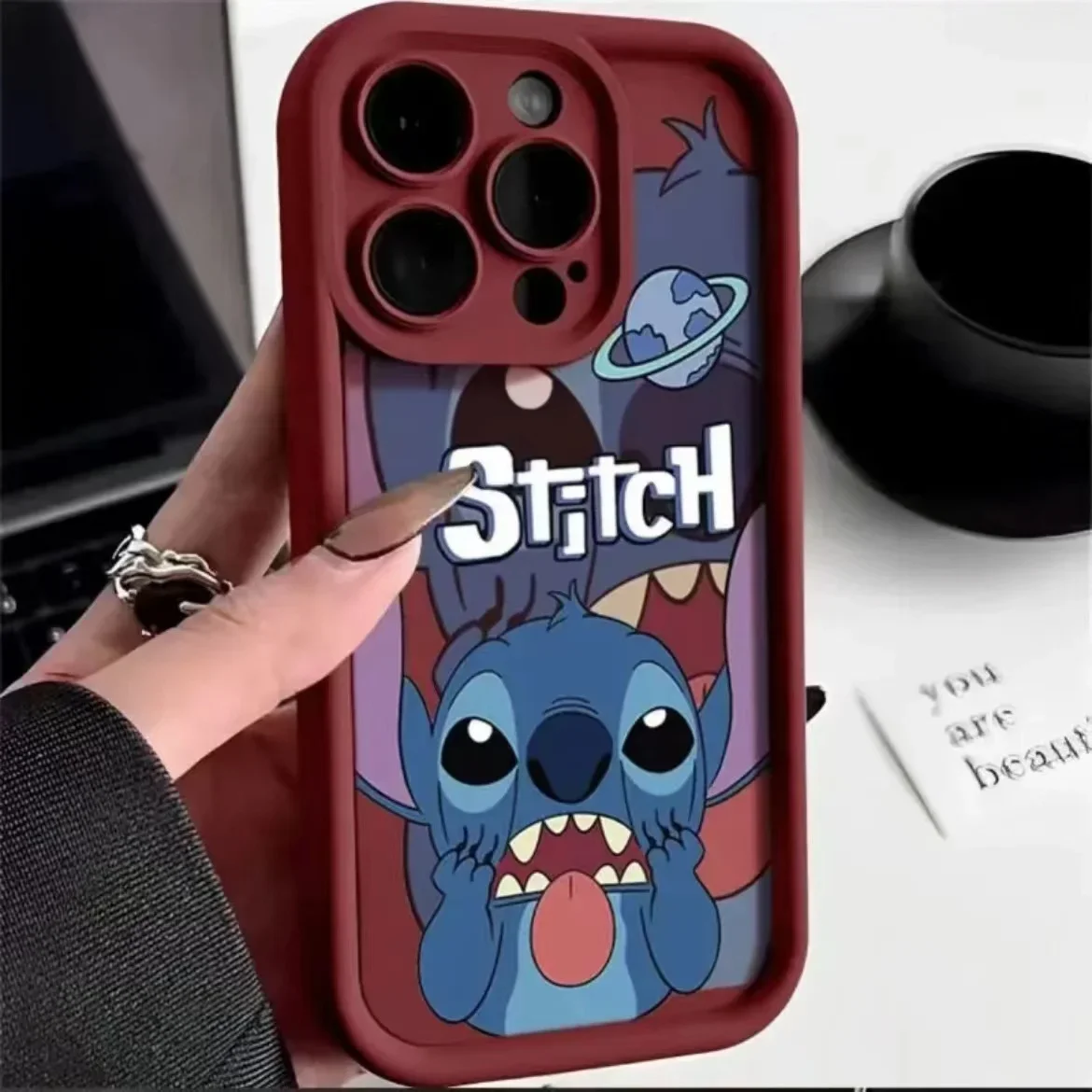 thumbnail image 1 of Funda de silicona de Disney Stitch para iPhone, carcasa suave a prueba de golpes para modelos 14, 11, 12, 13, 15 Pro Max, X, XR, XS Max, 8, 7, 15 Plus, SE 2020, 1 of 5