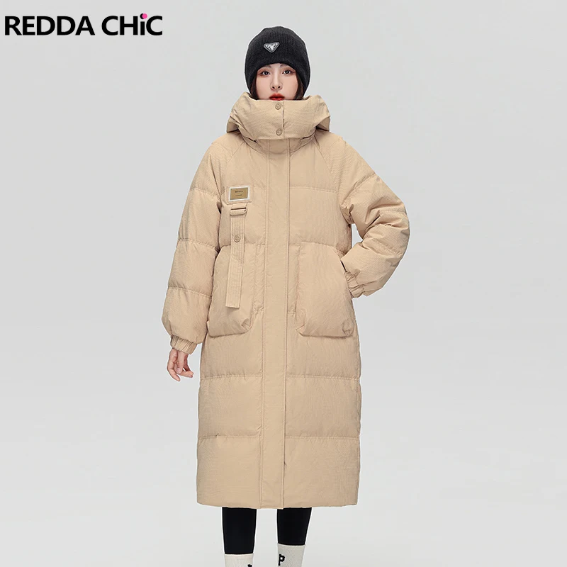 

ReddaChic Casual Women's Down Jacket with Removable Hood Turtleneck Windbreaker Statue Outer Puffer Coat Warm Winter Parkas