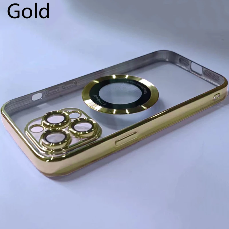 thumbnail image 1 of Original Logo Magnifying Plating Clear Cover For Apple Magsafe Case Iphone 15 14 Plus 11 12 13 Pro Max Magnetism 4K Camera Film, 1 of 5