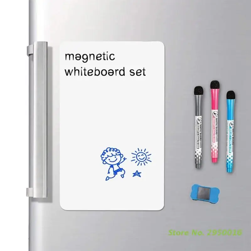 

Magnetic Whiteboard with Drying Erase 3 Marker Pens A4, A3 Fridge Message Board Sheet for Refrigerator Office Memo-Board