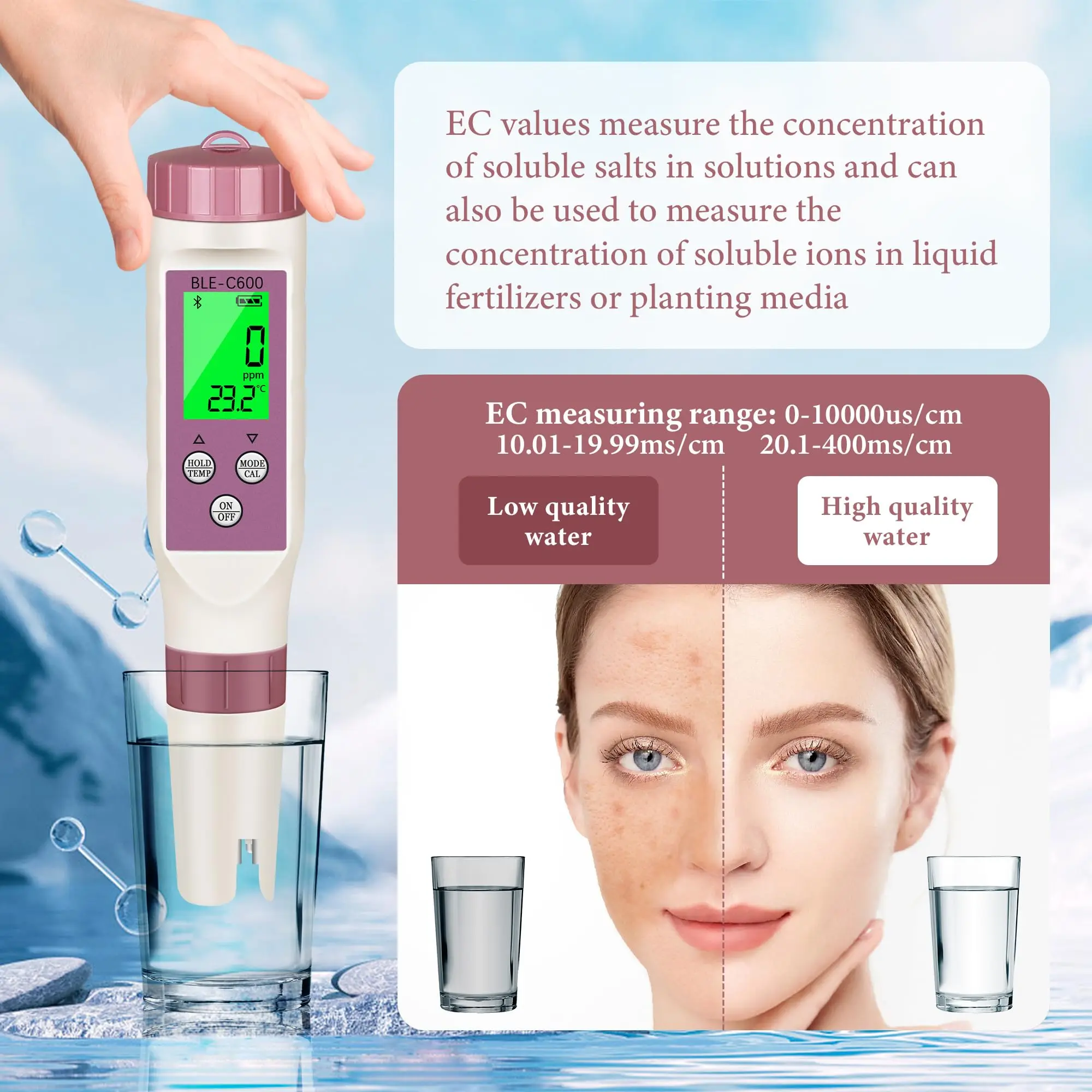 Digital PH Meter PH/TDS/EC/ORP/S.G/Salinity/Temp 7in1,High Accuracy Water Quality Tester for Pool Spa Tank Aquarium